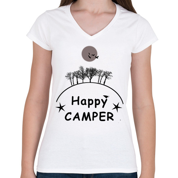 HAPPY CAMPER FF-Női V-nyakú póló