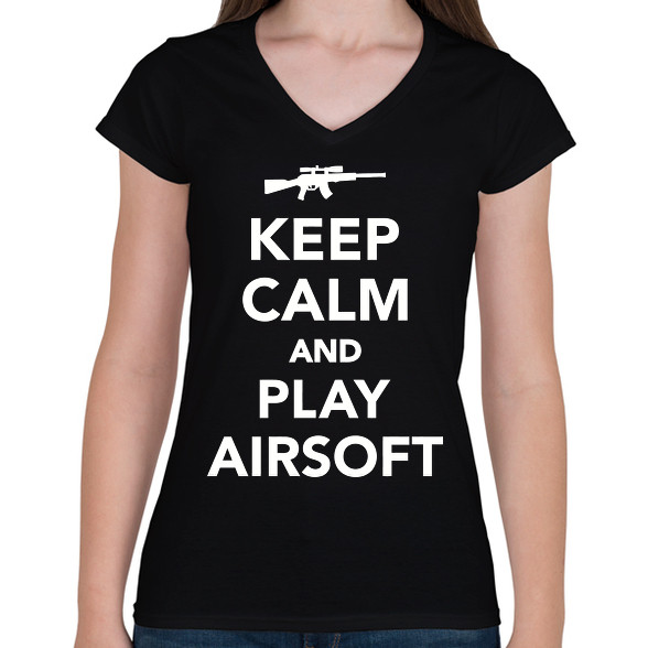 Keep calm and airsoft!-Női V-nyakú póló