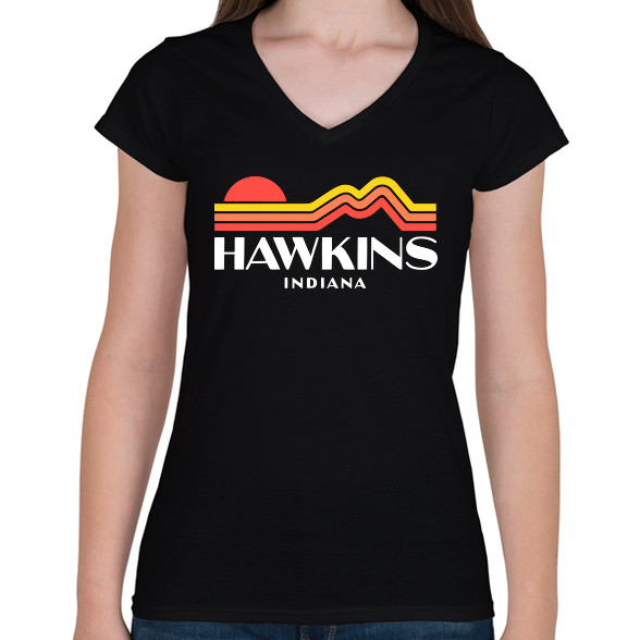 Hawkins Indiana Retro-Női V-nyakú póló