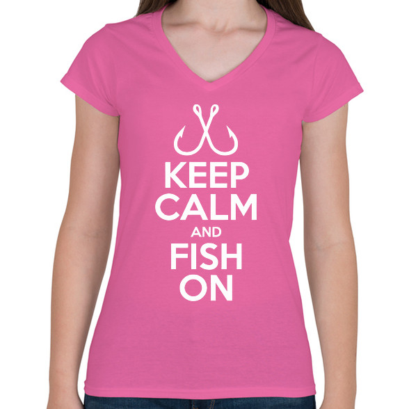 Keep calm and fish on-Női V-nyakú póló