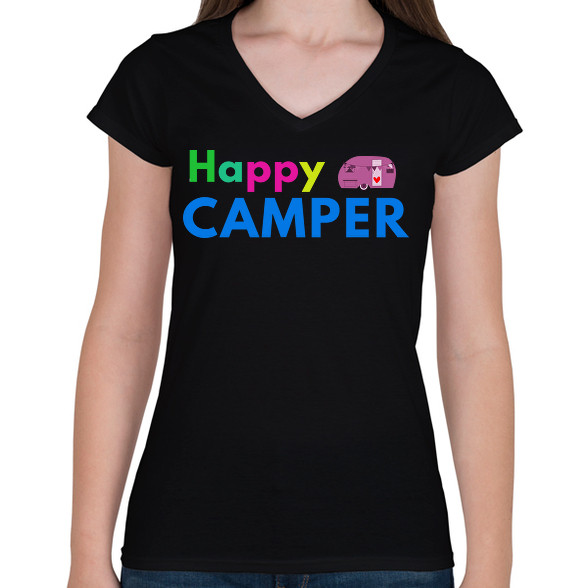 HAPPY CAMPER-Női V-nyakú póló