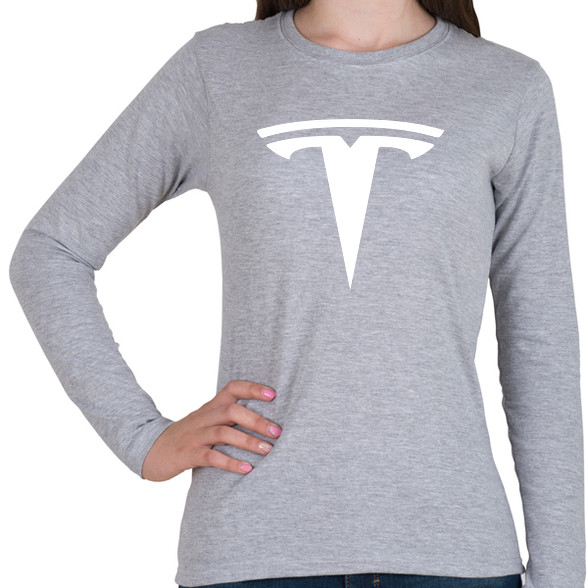 TESLA logo fehér-Női hosszú ujjú póló