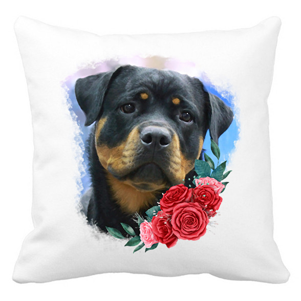 Rottweiler virággal-Párnahuzat, Díszpárnahuzat