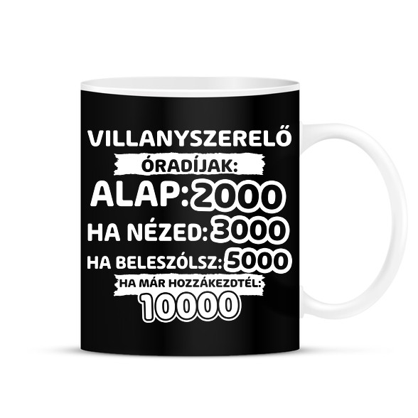 Villanyszerelő óradíjak-Bögre