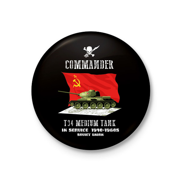 t34-commander-Kitűző, hűtőmágnes