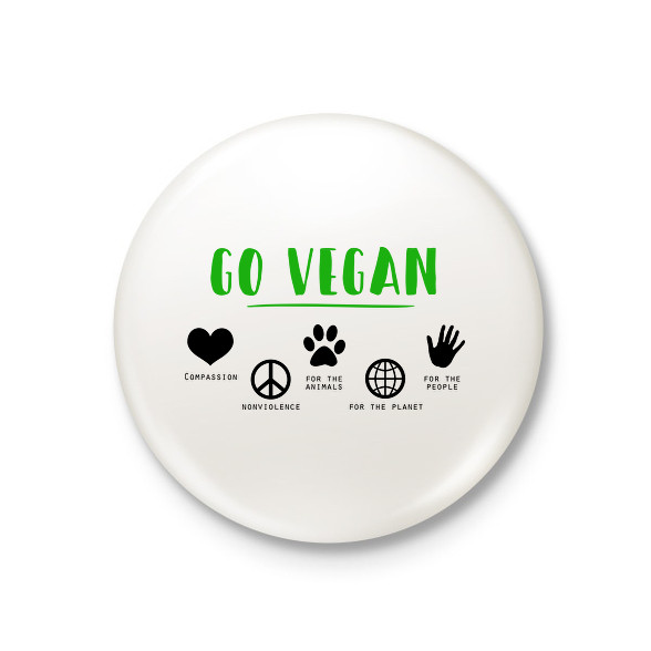 Go vegan-Kitűző, hűtőmágnes