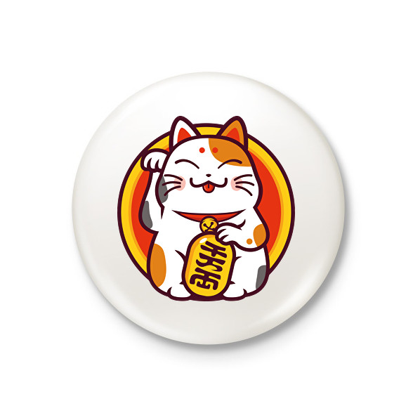 Lucky cat - Maneki neko-Kitűző, hűtőmágnes