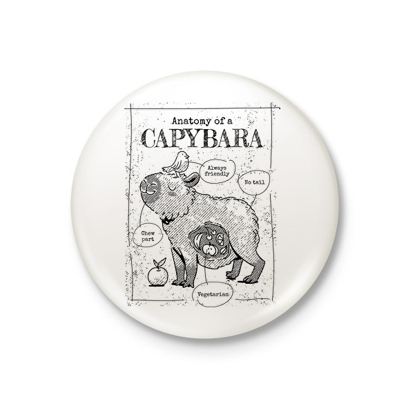 Capybara anatómia-Kitűző, hűtőmágnes