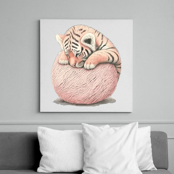 Bébi tigris egy pink labdával-Vászonkép