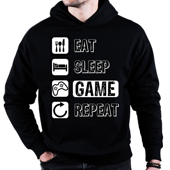 Eat, Sleep, Game, Repeat-Oversized kapucnis pulóver